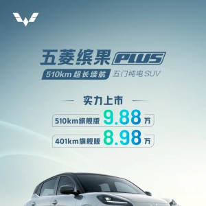 8.98万起，超长续航五门纯电SUV五菱缤果PLUS正式上市！